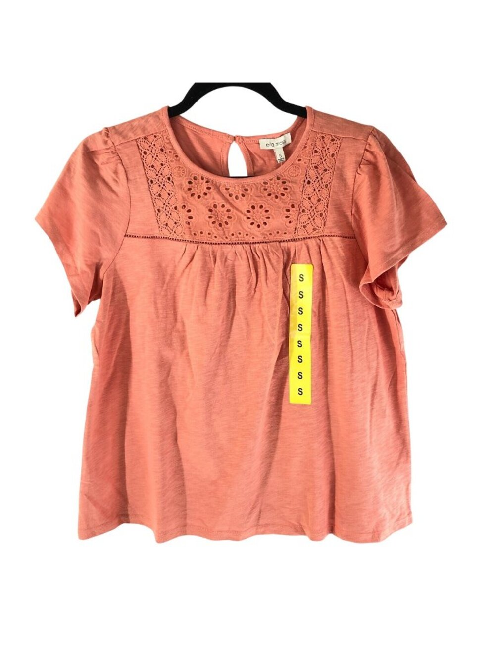 Ella Moss Womens Top Blouse Slub Knit Embroidered Keyhole Orange Size S